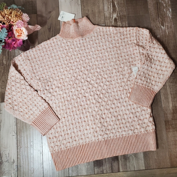NWT Knox Rose Peach and Cream Oversized Mock Turtleneck Knit Sweater - Picture 5 of 16